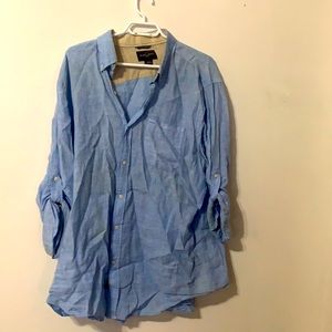 Black Brown Mens Casual Button-down 100 % Linen Shirt XL